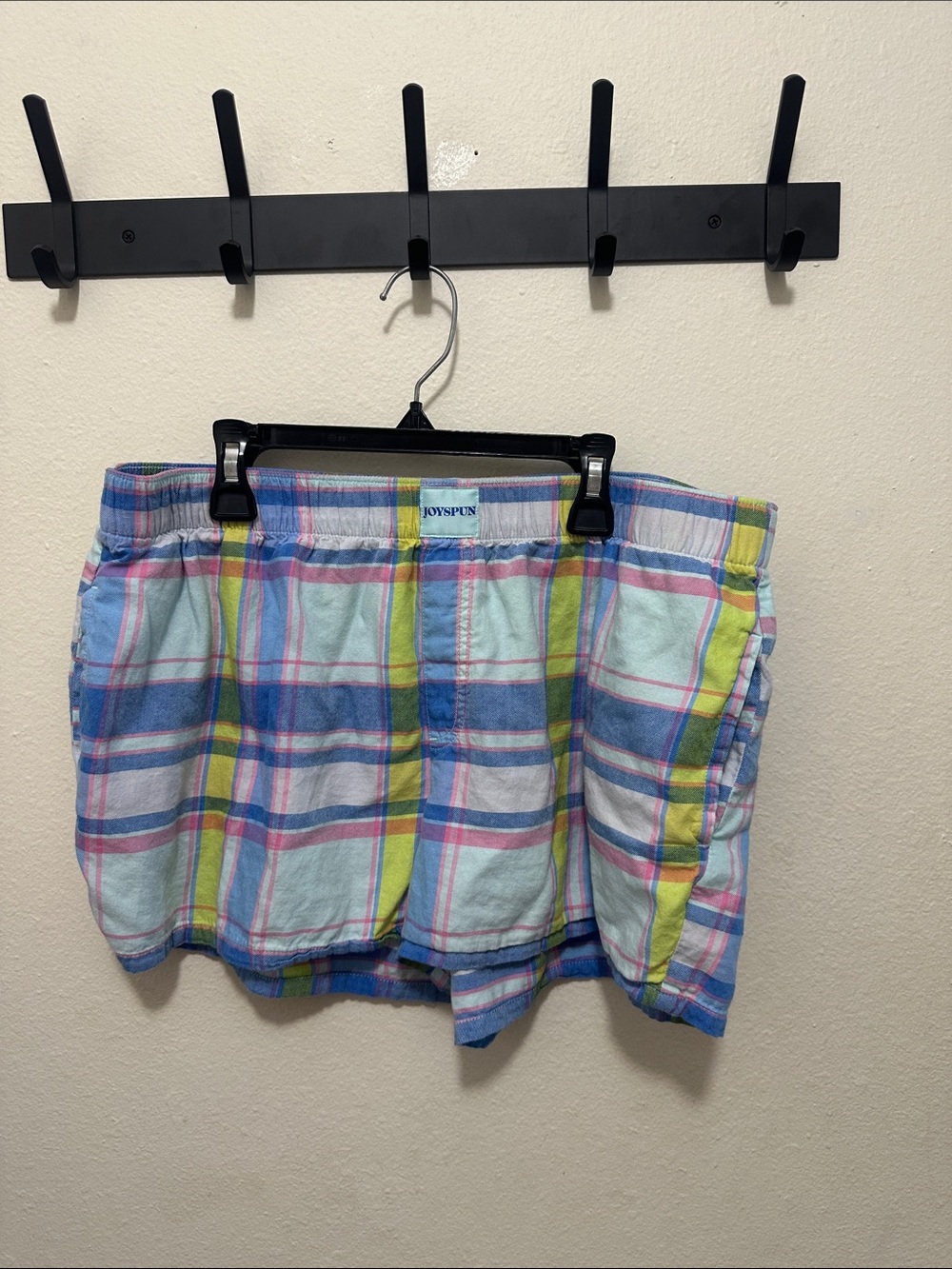 JoySpun Pastel Plaid Sleep Shorts - Blue, Yellow & Pink